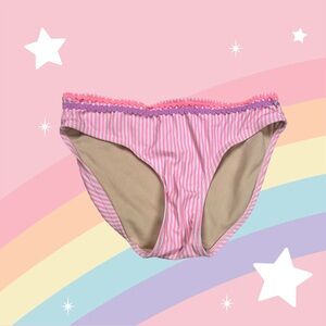 Lace trim striped bikini bottom